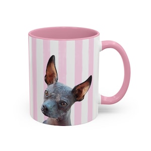 Custom Pet Photo Mug | Pink Striped Ceramic Coffee Cup | Personalized Pet Name Gift