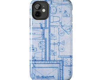 Architectural Blueprint Phone Case | Durable Protective Cover, Indigo Studio Design