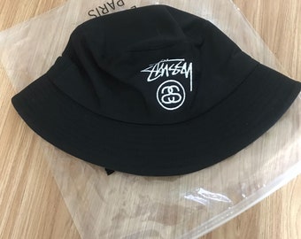 Stussy bucket hat black with white logo - Brand new