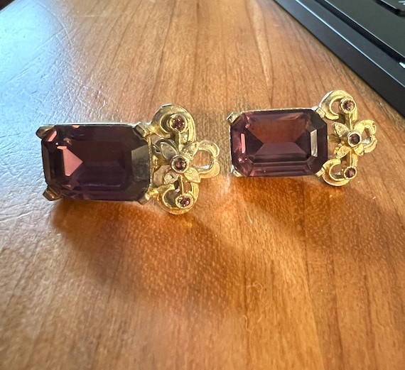 Vintage Gold and Amethyst Screw-back Coro Earrings - image 1