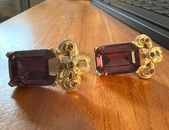 Vintage Gold and Amethyst Screw-back Coro Earrings - image 2
