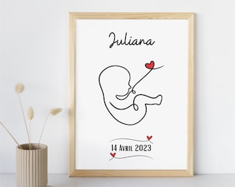 Affiche de naissance personnalisée / Bébé / Cadeau unique / Coeur