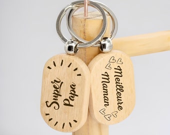 Porte-clés personnalisés en bois - Cadeau personnalisé pour fête, anniversaire, déclaration... Maman, mamie, papa, papi, tata, tonton...