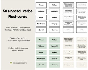 ESL Phrasal Verbs Flashcards: English Learning, Color & B/W (PDF Download)