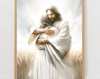 Printable wall art, LDS Art, Christian art, religious home decor, Christ embrace, comforting, embrace, young woman, Love, comfort, grace