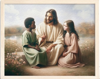 Jesus Teaching Children Art Print: Christian wall art, spiritual gift,