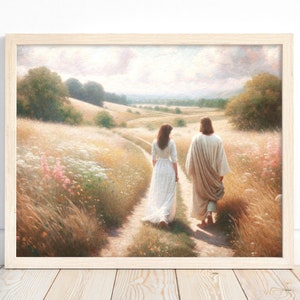 Jesus and Young Woman walking Print: Christian Inspirational Home Decor (Digital Download)