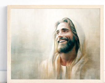 Smiling Jesus Portrait: Inspirational Christian Art Print, faith based decor
