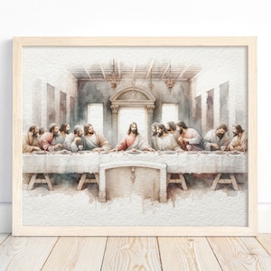 Jesus and The Last Supper Painting, Religious Wall Art, Christian Home Decor, Biblical Artwork, Catholic Gift, Spiritual Jesus Print