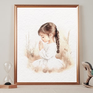 Praying Girl Watercolor Art Print: Christian Nursery Decor (Digital Download)