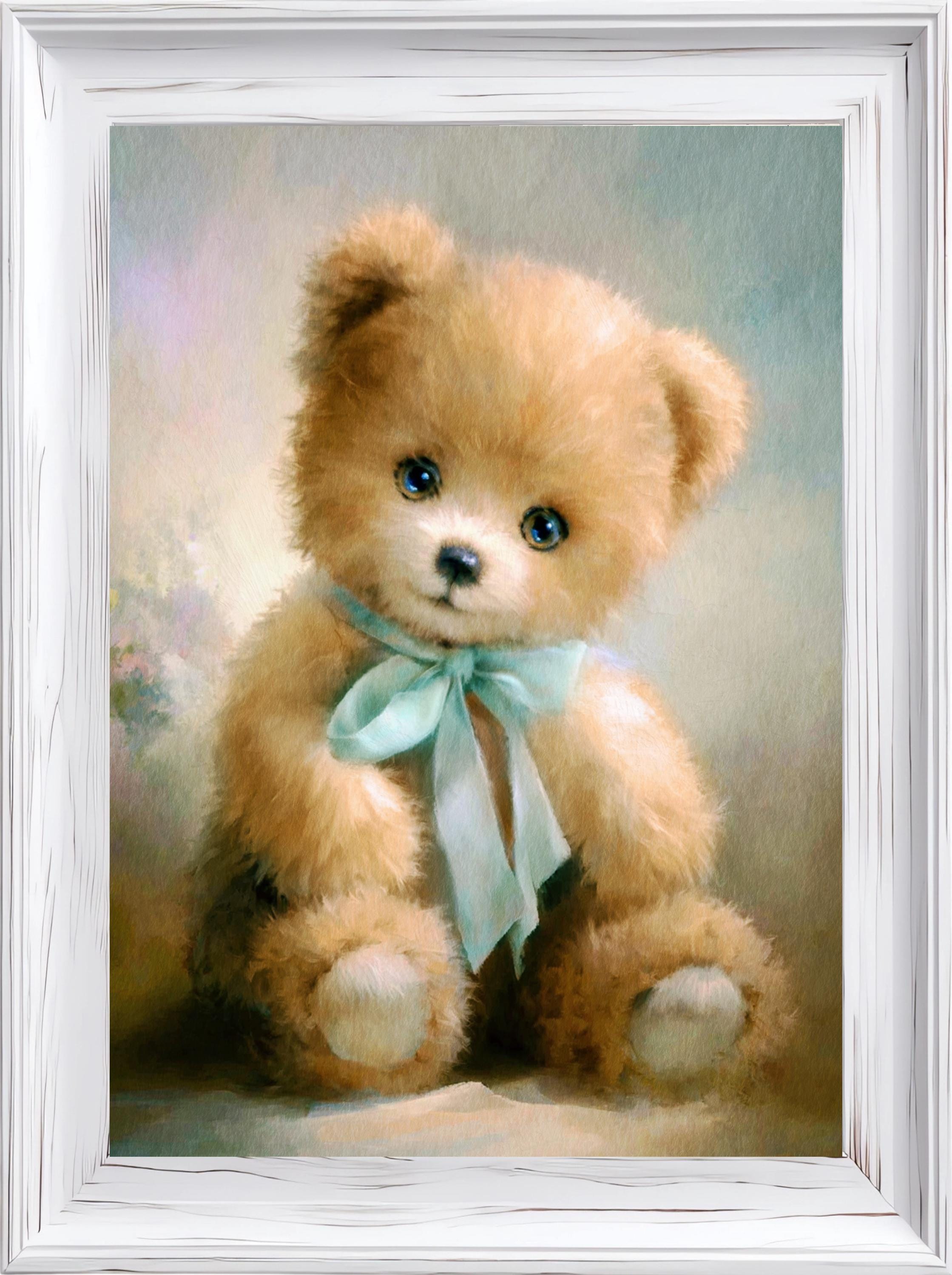 Vintage Teddy Bear Painting, Nursery Wall Art, Whimsical Bear