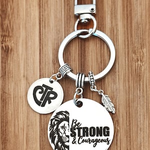 Bible Verse charm Keychain, Joshua 1:9, be strong and courageous, Christian Keyring, Religious Gift, baptism gift, backpack zipper keychain