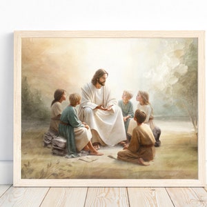 Printable wall art, LDS Art, Christian art, Jesus teaching children, Jesus wall art, Jesus Portrait, Jesus and children, Jesus with children