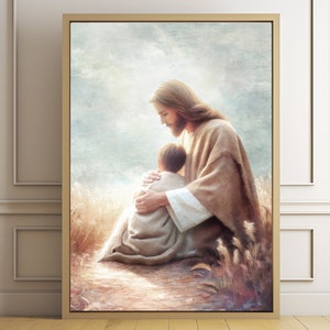 Afdrukbare muurkunst, LDS-kunst, christelijke kunst, Jezus onderwijst kinderen, Jezus kunst aan de muur, Jezus portret, Jezus en kinderen, Jezus met jongen
