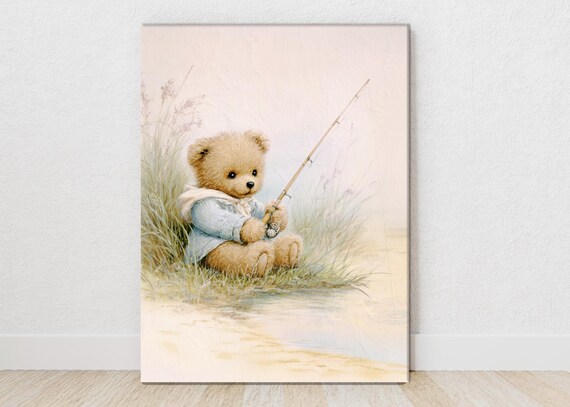 ceramic bear with fishing pole The Bridge Collection "Gone Black Figurine Not to mention Vintage Teddy Bear Fishing Art: