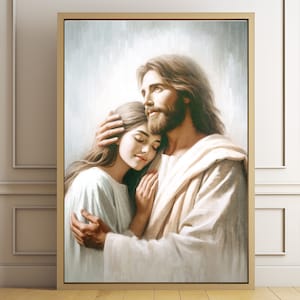 Chist's compassion, Christian wall art,  Jesus comforting a young woman, religious home decor, Jesus wall art, forgiven, Love, Jesus,LDS Art