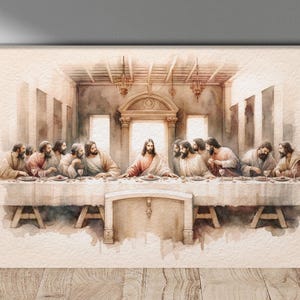 Jesus and The Last Supper Painting, Religious Wall Art, Christian Home Decor, Biblical Artwork, Religous Gift, Spiritual Jesus Print
