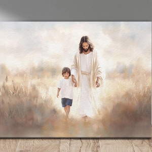 Jesus Walking with Boy Painting, Christian Wall Art, Faith Based Decor, Religious Print, Jesus and Child Art, Spiritual Gift baptism gift