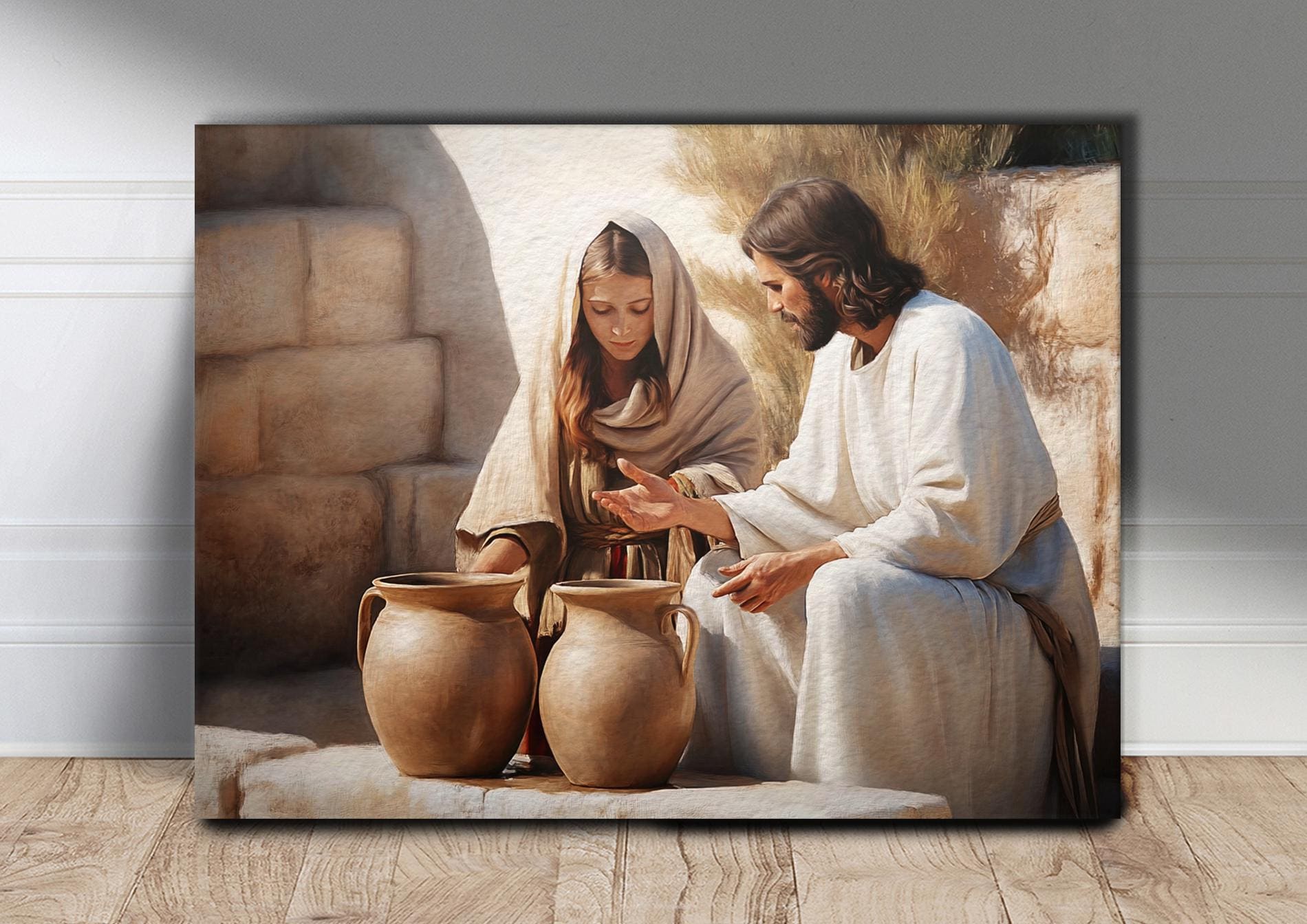 Jesus and Woman at the Well Print: Christian Bible Story Art (digital ...