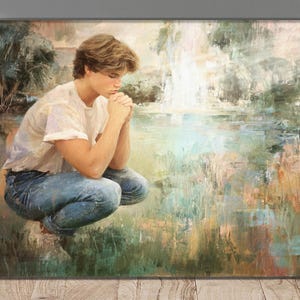 Young Man Praying Art: Modern Christian Home Decor (Digital Download)