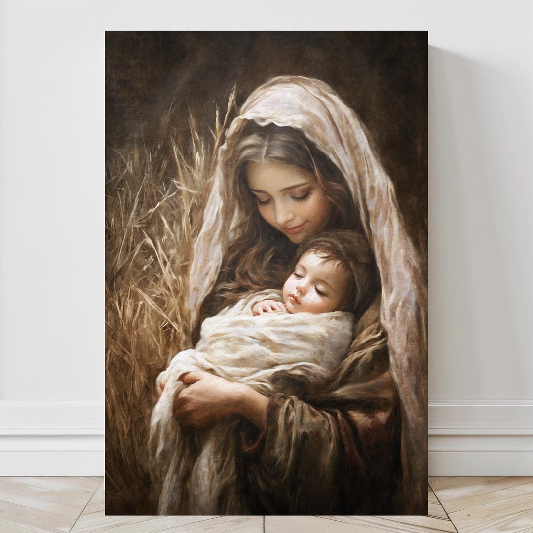 Virgin Mary and Baby Jesus Painting, Religious Art, Christmas Art ...