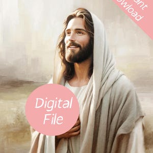 Christus Porträt: Religiöses Wohndekor, Jesus lächelt (Digitaler Download) Bild 2