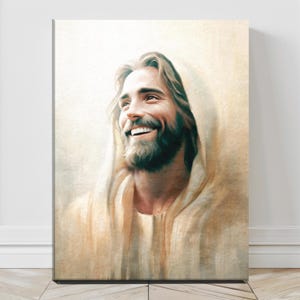 Aquarelle représentant Jésus souriant : décoration d&#39;intérieur chrétienne (téléchargement numérique, 5 tailles)
