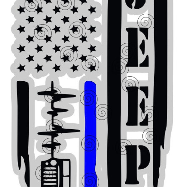 Jeep, Thin blue line, adventure, off road, heart beat, flag, American, patriotic, sticker, svg.