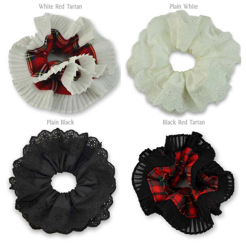 Oversized Large Double Layer Hair Scrunchie, 13 Bright Colours & Patterns, Gingham Check Tartan, Frilly French Lace, Broderie Anglaise image 6