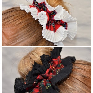 Oversized Large Double Layer Hair Scrunchie, 13 Bright Colours & Patterns, Gingham Check Tartan, Frilly French Lace, Broderie Anglaise image 9