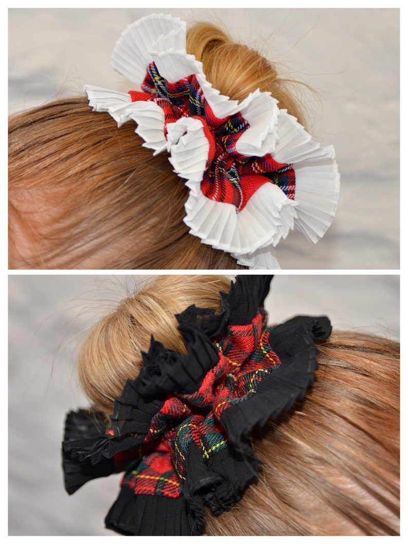 Oversized Large Double Layer Hair Scrunchie, 13 Bright Colours & Patterns, Gingham Check Tartan, Frilly French Lace, Broderie Anglaise image 9