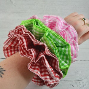 Oversized Large Double Layer Hair Scrunchie, 13 Bright Colours & Patterns, Gingham Check Tartan, Frilly French Lace, Broderie Anglaise image 3