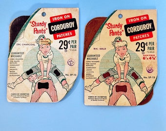 Vintage Corduroy Iron On Pants Patches Sturdy Pants Original Package Crompton Fabric Made in USA One Brown Patch not complete