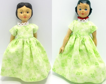 Hitty Doll Basic Dress Light Green White Print