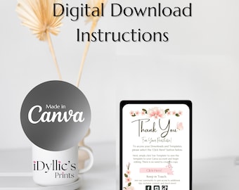 Thank You for Purchase, Digital Download Instruction Template, Digital Product Canva, Template Link, Link Page, PDF Canva, Canva Instruction