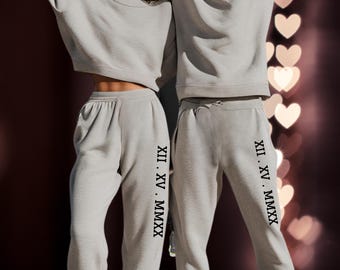 Custom Date Roman Numeral Sweatpants, Custom Couple Sweatpants, Matching Couples Sweatpants, Anniversary Sweatpants, Gift for couples