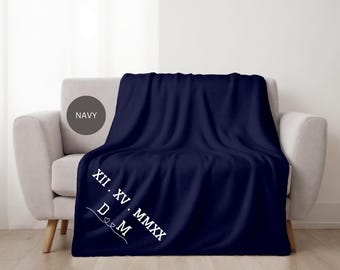 Custom Roman Numerals Blanket,  Custom Date and Initial with Heart Valentines Day Gift Blanket, Anniversary Blanket, Couple Gift Blanket
