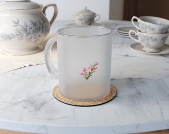 Frosted Glass Mug with flower