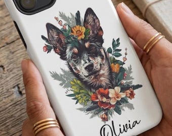 Custom Chihuahua Phone Case | Personalized Floral Dog Cover | Botanical Pet Portrait | iPhone 18 Pro Tough Case | Samsung Galaxy