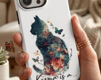 Custom Cat Phone Case | Celestial Floral Feline Cover | Cosmic Pet Art | iPhone 18 Pro Tough Case, Samsung Galaxy, Personalized Cat Mom Gift