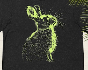Graphic Bunny T-shirt Minimalist Rabbit Tee Neon Bunny Tshirt Animal Print Top Baby Bunny Tee Unisex T-shirt Gift For Rabbit Lover