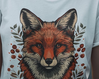 Vintage Floral  Fox T-shirt, Cottagecore T-shirt, Forestcore Top, Fox Lover Gift, Animal Lover T-shirt, Unisex Fox Tee, Forest Animal Tee
