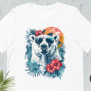 Funny Polar Bear T-shirt, Cute Polar Bear Tee, Funny Vacation T-shirt, Beach Vibes T-shirt, White Bear Shirt, Funny Tropical Summer T-shirt