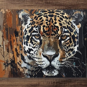 Jaguar Wall Art Jaguar Portrait Painting Big cat art  Majestic jaguar Digital Art Print On Canvas Expressive Jaguar Print for Living Room