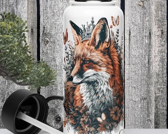 Custom Fox Stainless Steel Water Bottle, Personalized Gift