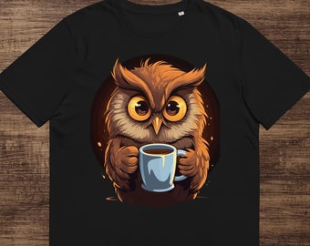 Funny Owl Shirt, Coffee Lover Tee, Night Owl Gift, Caffeinated Bird Graphic, Morning Caffeine Top, Barista Apparel, Teacher Gift, Men Women