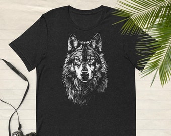 Wolf T-shirt Detailed Graphic Sketch of Wolf Portrait T-shirt Elegant Minimalist Graphic Wolf Tee Wolf lover Gift idea for Him