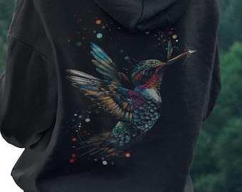 Hummingbird Hoodie, Back Print Colibri Bird Sweatshirt, Bird Lover Sweater, Hummingbird Lover Gift, Bird Hoodie, Hummingbird Pullover