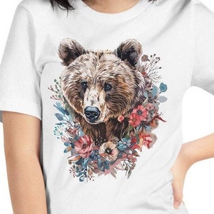 Floral Bear T-shirt, Cottagecore Shirt, Cute Bear Tee, Bear Lover Gift, Botanical T-shirt, Animal Lover T-shirt, Wildlife Flower T-shirt