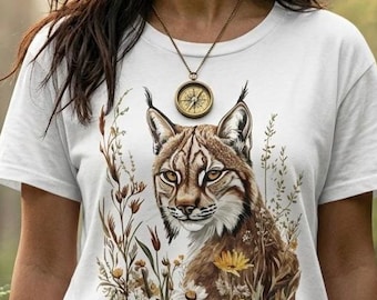 Bobcat T-Shirt, Lynx Top, Cottagecore Lynx Shirt, Wildlife Lover Gift, Mountain Lion Tee, Forest Animal Art, Nature Graphic Shirt, Wild Cat